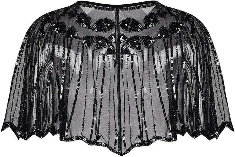Fall Clothes Junior Girls Sequin Flapper Cover up 1920s Shawl Women's Bolero Cape Evening Beaded Women's