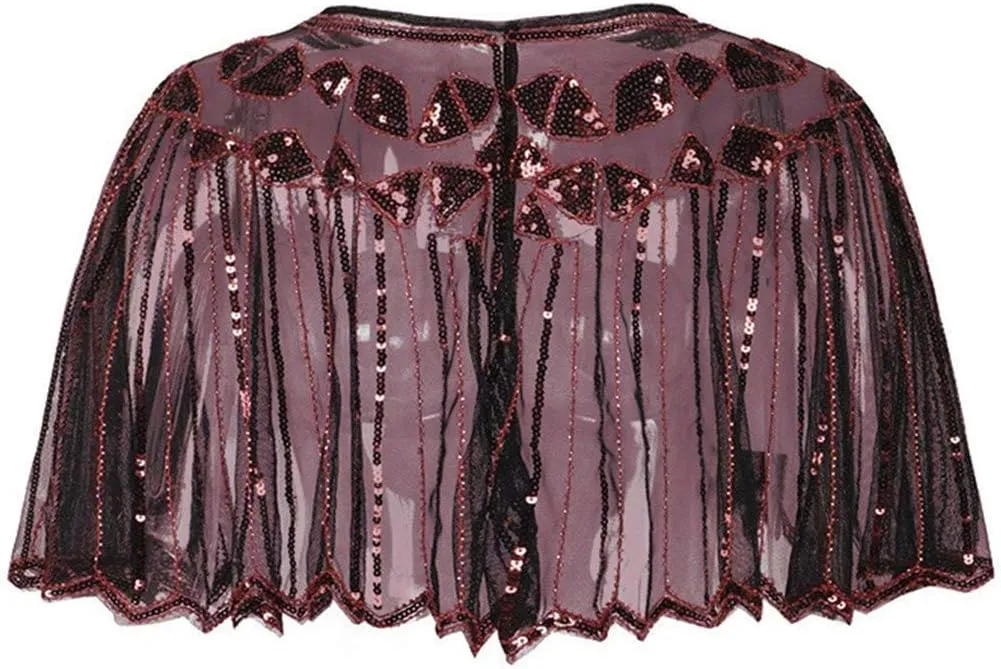 Fall Clothes Junior Girls Sequin Flapper Cover up 1920s Shawl Women's Bolero Cape Evening Beaded Women's