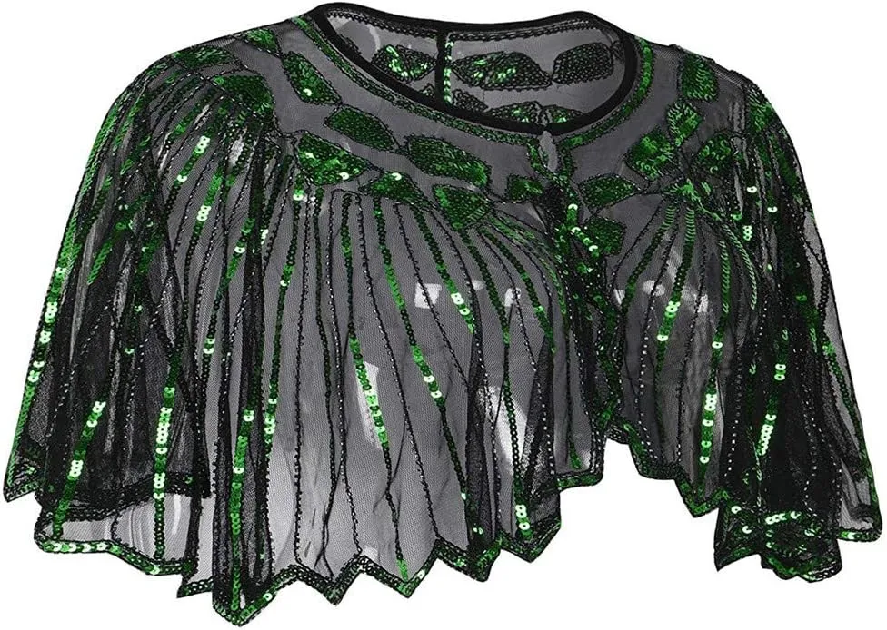 Fall Clothes Junior Girls Sequin Flapper Cover up 1920s Shawl Women's Bolero Cape Evening Beaded Women's