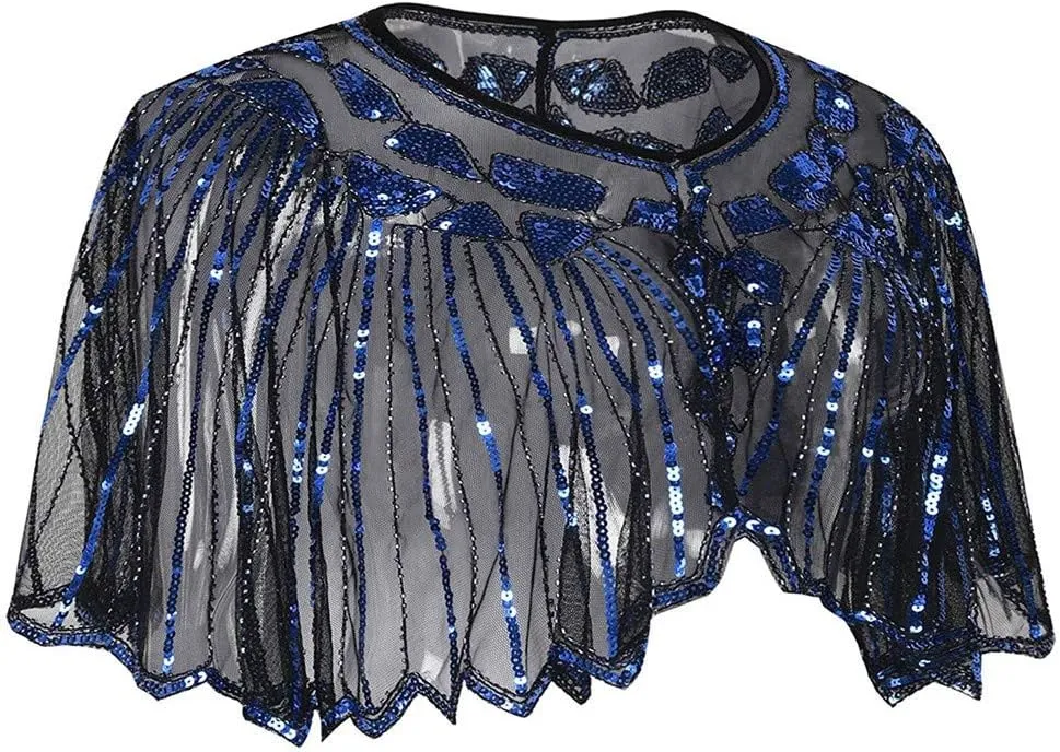Fall Clothes Junior Girls Sequin Flapper Cover up 1920s Shawl Women's Bolero Cape Evening Beaded Women's
