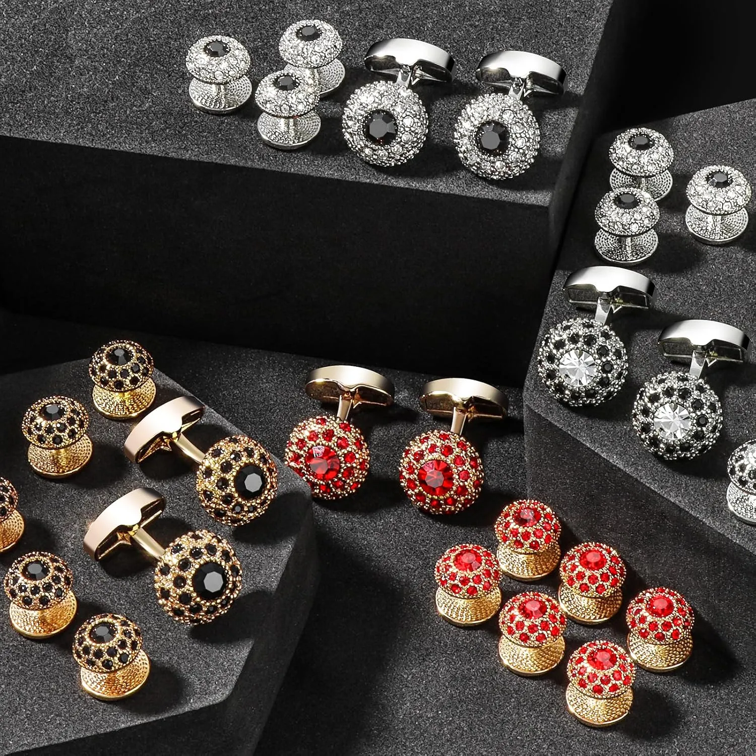 Fancy Crystal Tuxedo Studs and Cufflinks for Men,Men's Tuxedo Shirt Accessories on Wedding Anniversary Formal Party Chrismas.