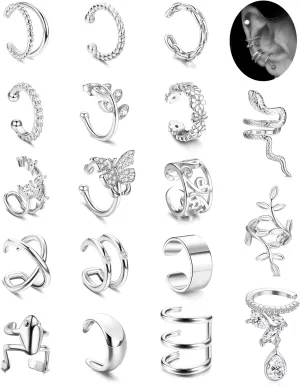 Fansilver 18Pcs Ear Cuff Earrings for Women Non Piercing Gold Ear Cuffs 14K Gold Plated Earring Cuffs for Non Pierced Clip On Cartilage Earrings Adjustable Fake Earrings Lightweight