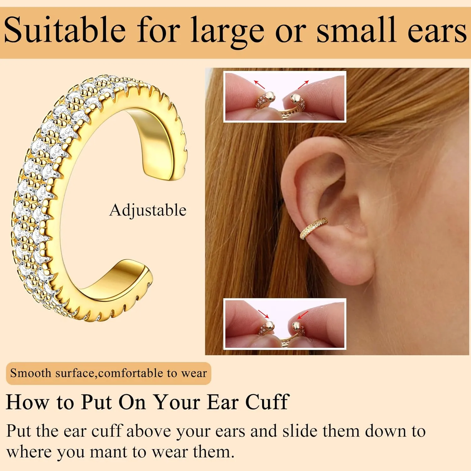 Fansilver 3Pcs Ear Cuff Earrings for Women Non Piercing14K Gold Plated Ear Cuffs Clip on Cartilage Earrings Adjustable Fake Earrings Lightweight