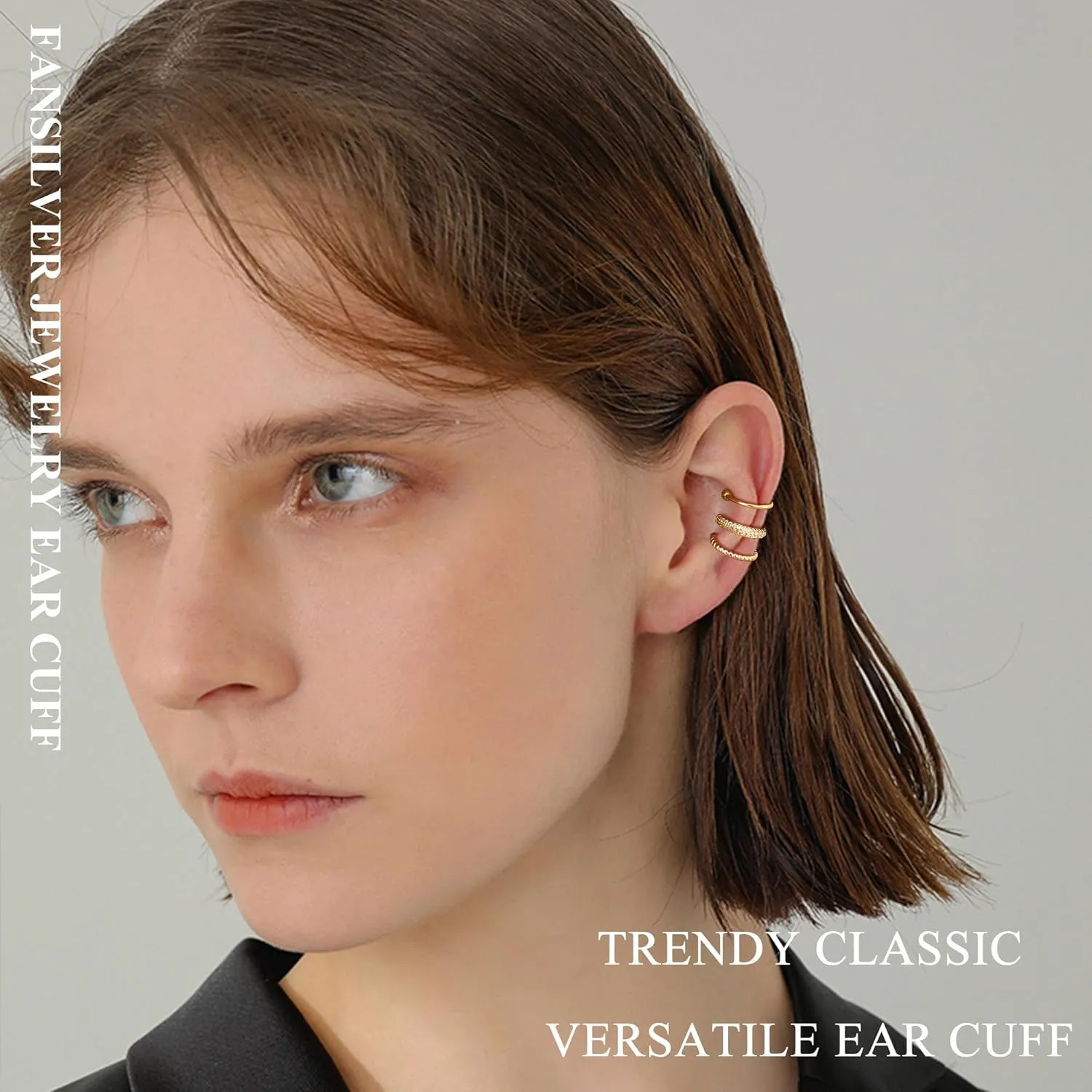 Fansilver 3Pcs Ear Cuff Earrings for Women Non Piercing14K Gold Plated Ear Cuffs Clip on Cartilage Earrings Adjustable Fake Earrings Lightweight