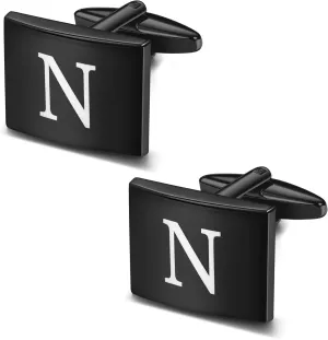 FASACCO Square Initial Black Cufflinks for Men Cuff Links Personalized Copper Cufflinks Gift for Groom Husband Father