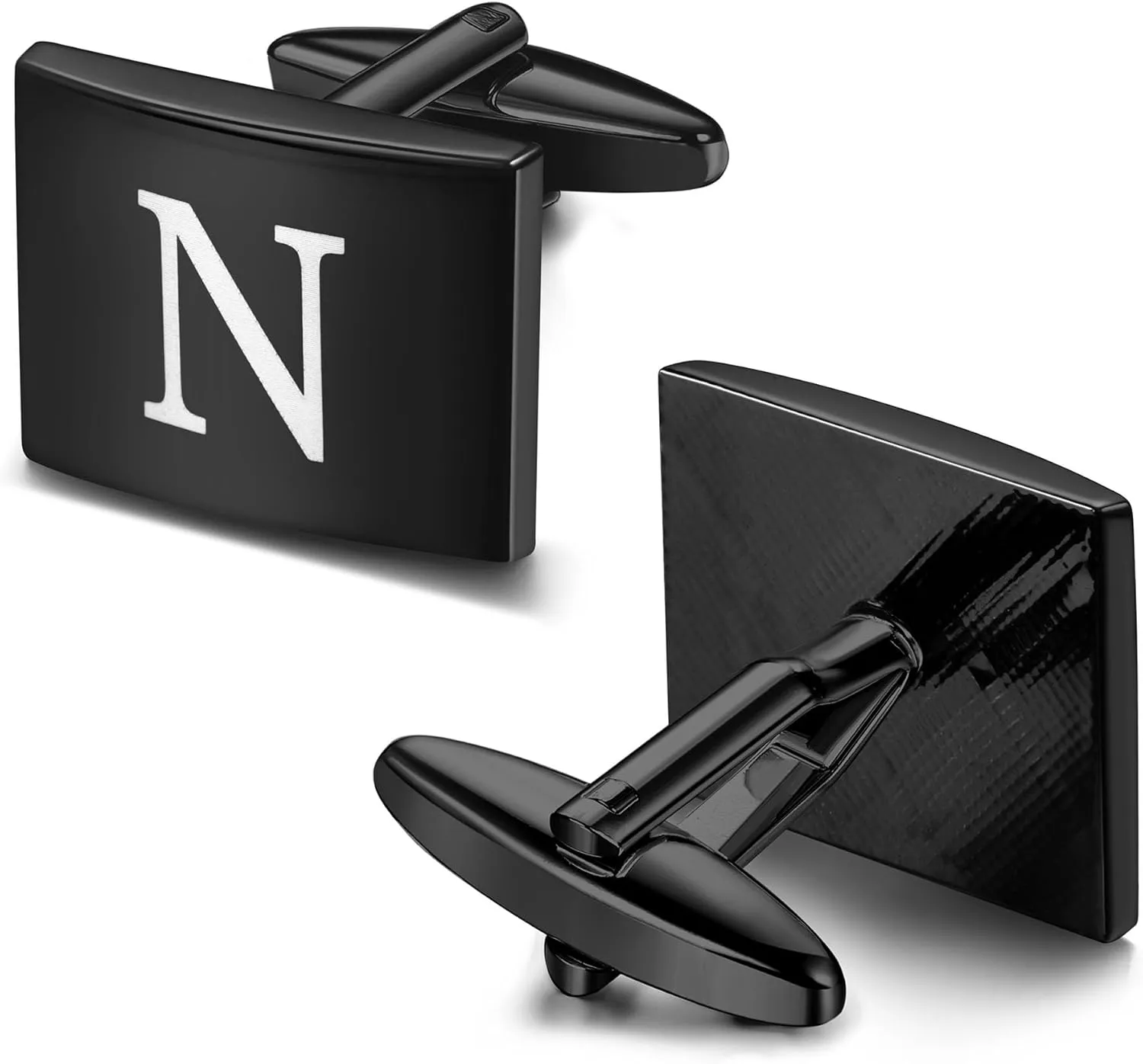 FASACCO Square Initial Black Cufflinks for Men Cuff Links Personalized Copper Cufflinks Gift for Groom Husband Father
