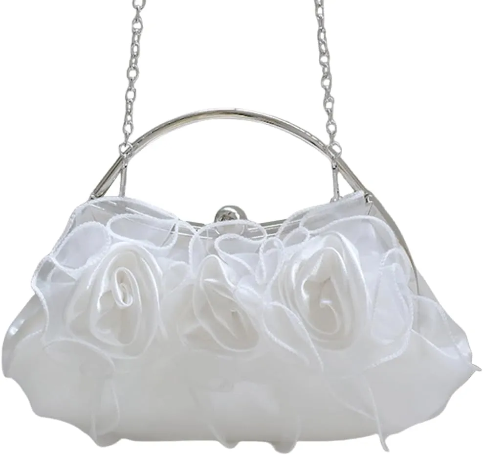 Fashion Glossy Metal Chain Kiss Lock Clutch with Bows Decors Evening Purse Shoulder Bag for Dinner Parties and Weddings
