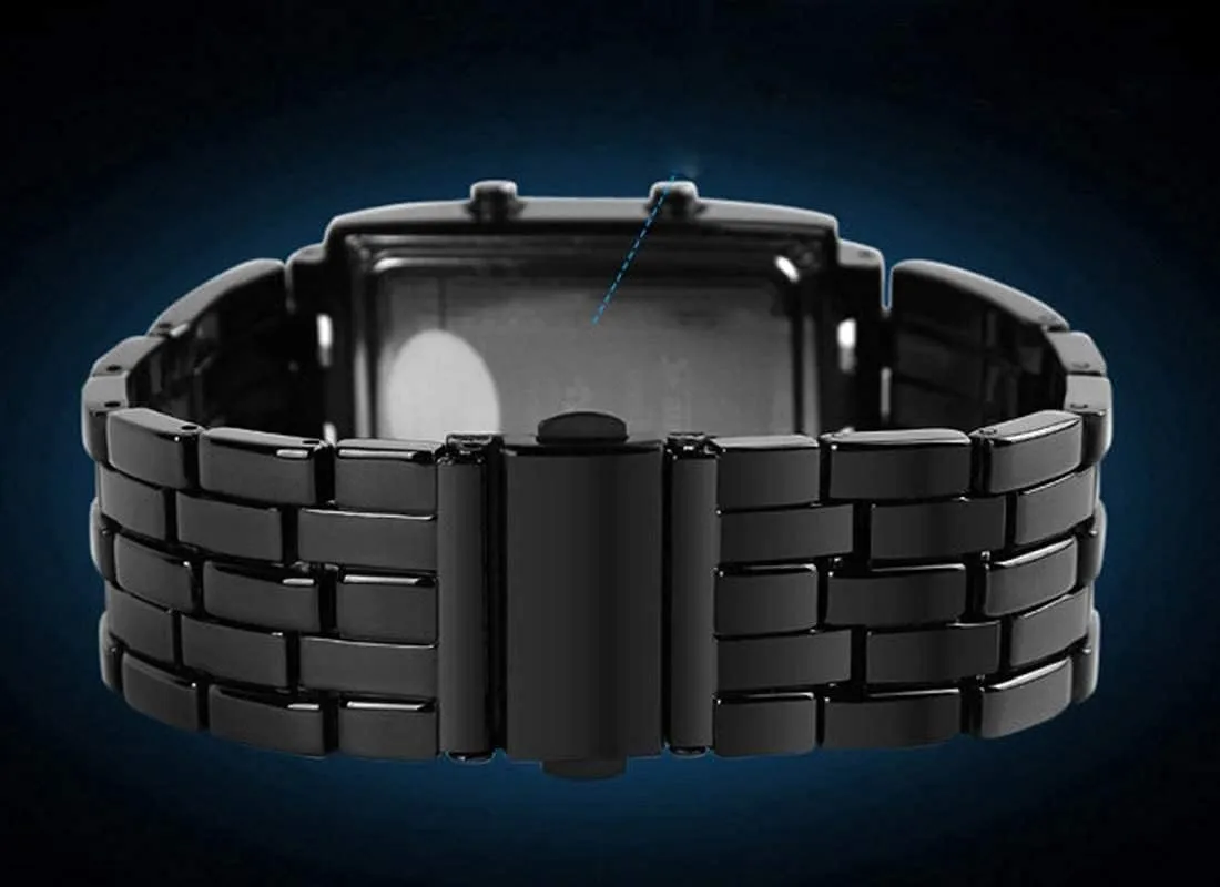 Fashion Mens Binary Sports Watch Digital LED Matrix Waterproof Outdoor Casual Black Bracelet Square Blue Backlit Watches
