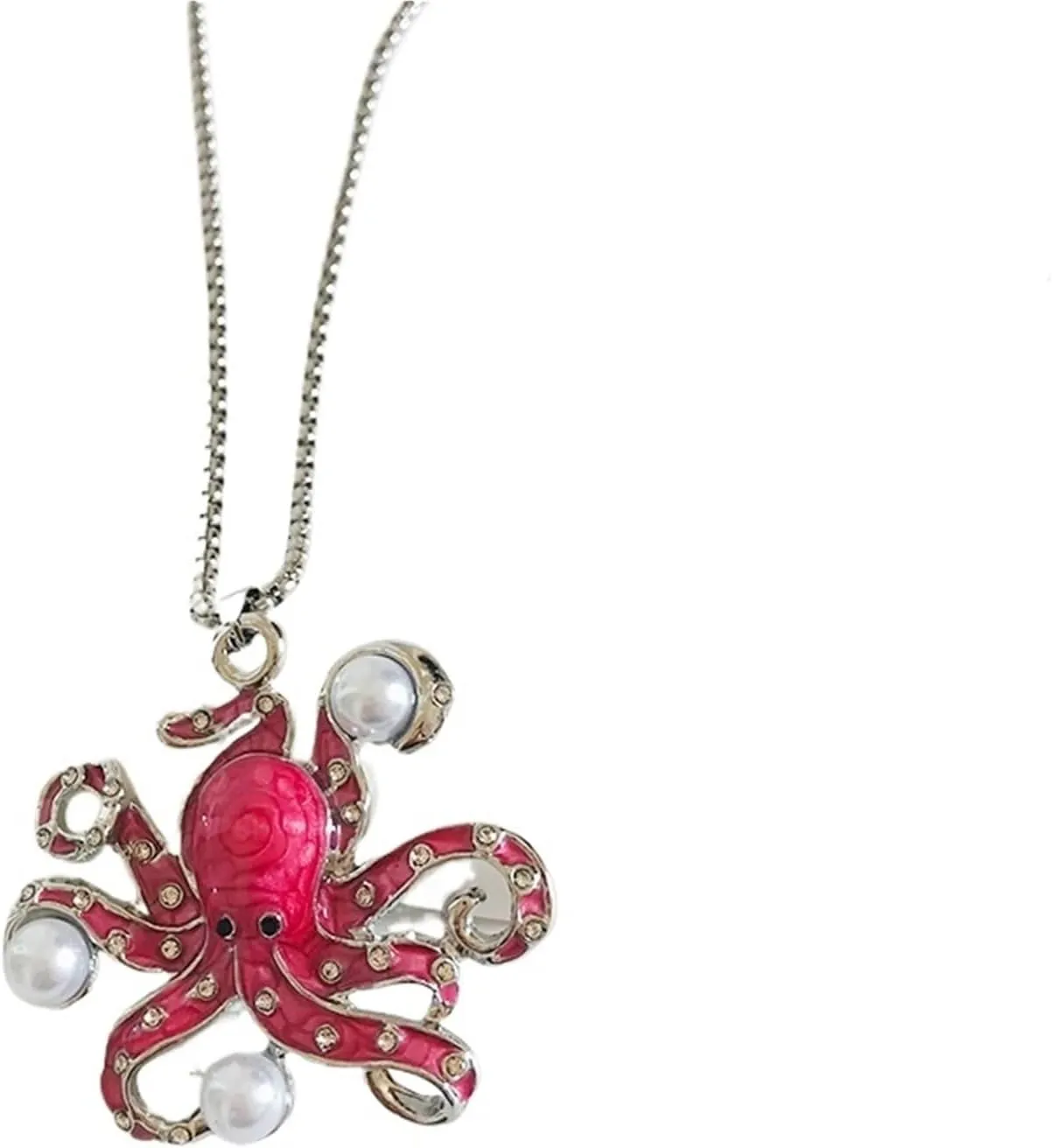 Fashionable Octopus Shape Necklace Niche Sweater Chain Pendant High-end Pearl Pendant(Red)