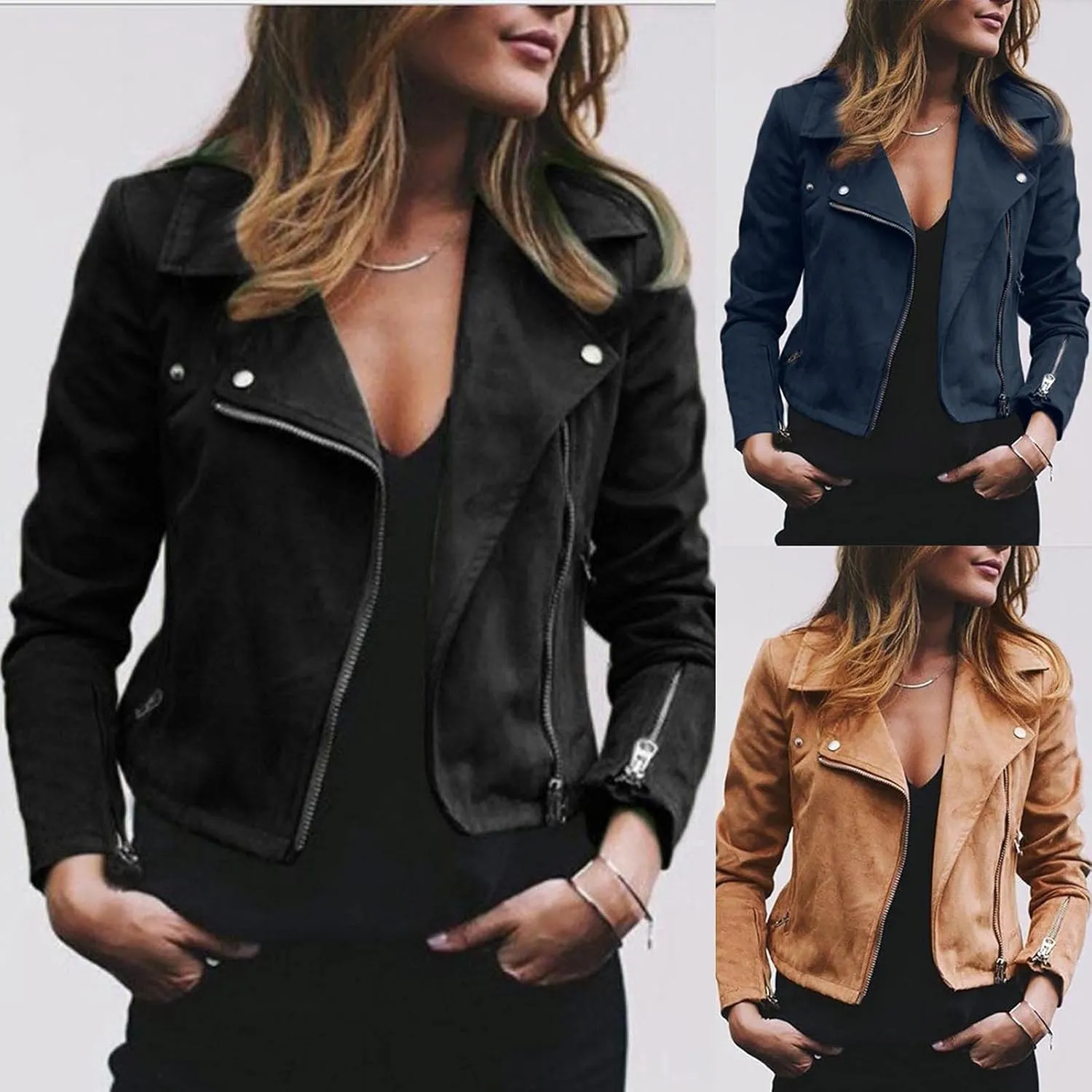 Faux Leather Jacket Women, Women's Motorcycle Jackets Fitted Slim Short Coat Moto Biker Zip Up Outwear Tops