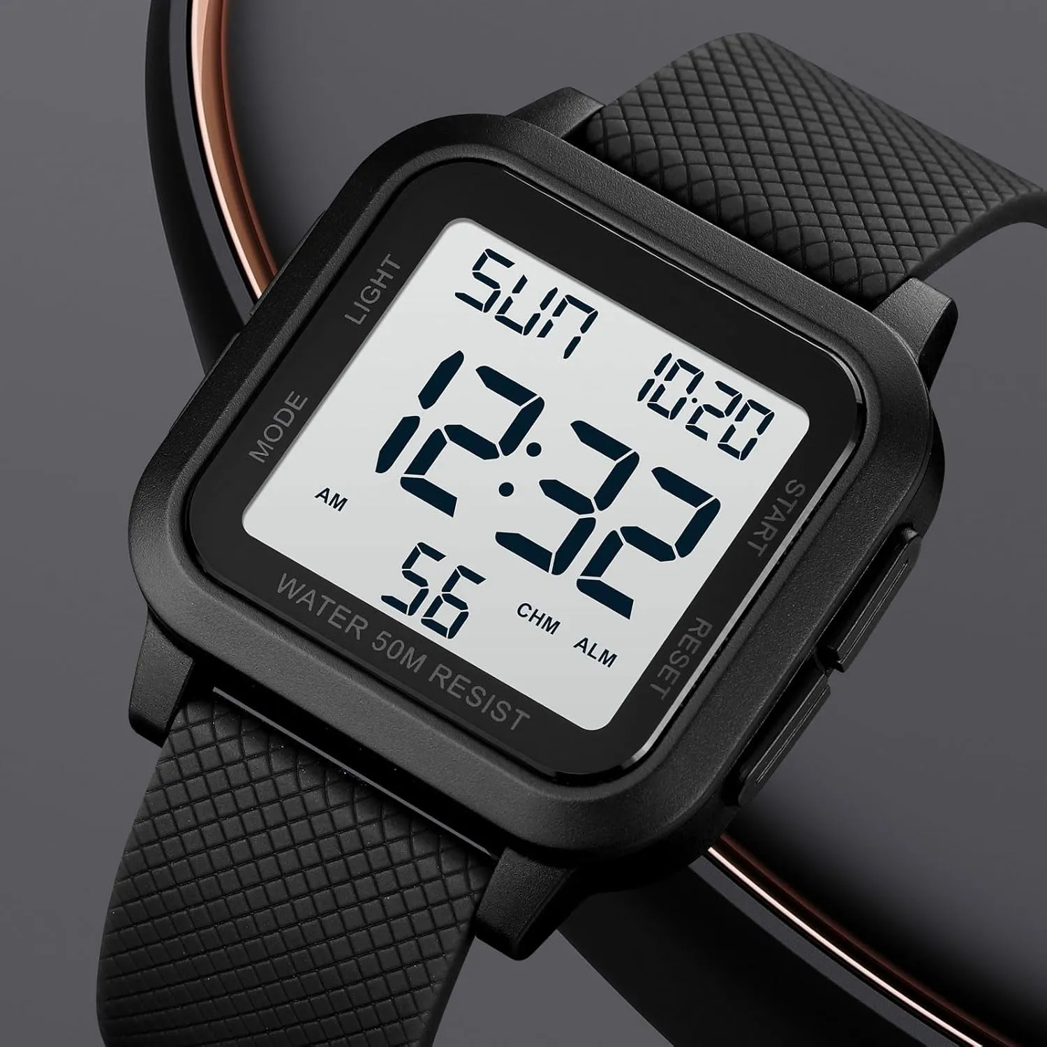 findtime Unisex Digital Watch Men Women Square Face Big Numbers LED Electronic Wrist Watches Waterproof/Alarm/Countdown Timer/Dual Time/Stopwatch/12/24H