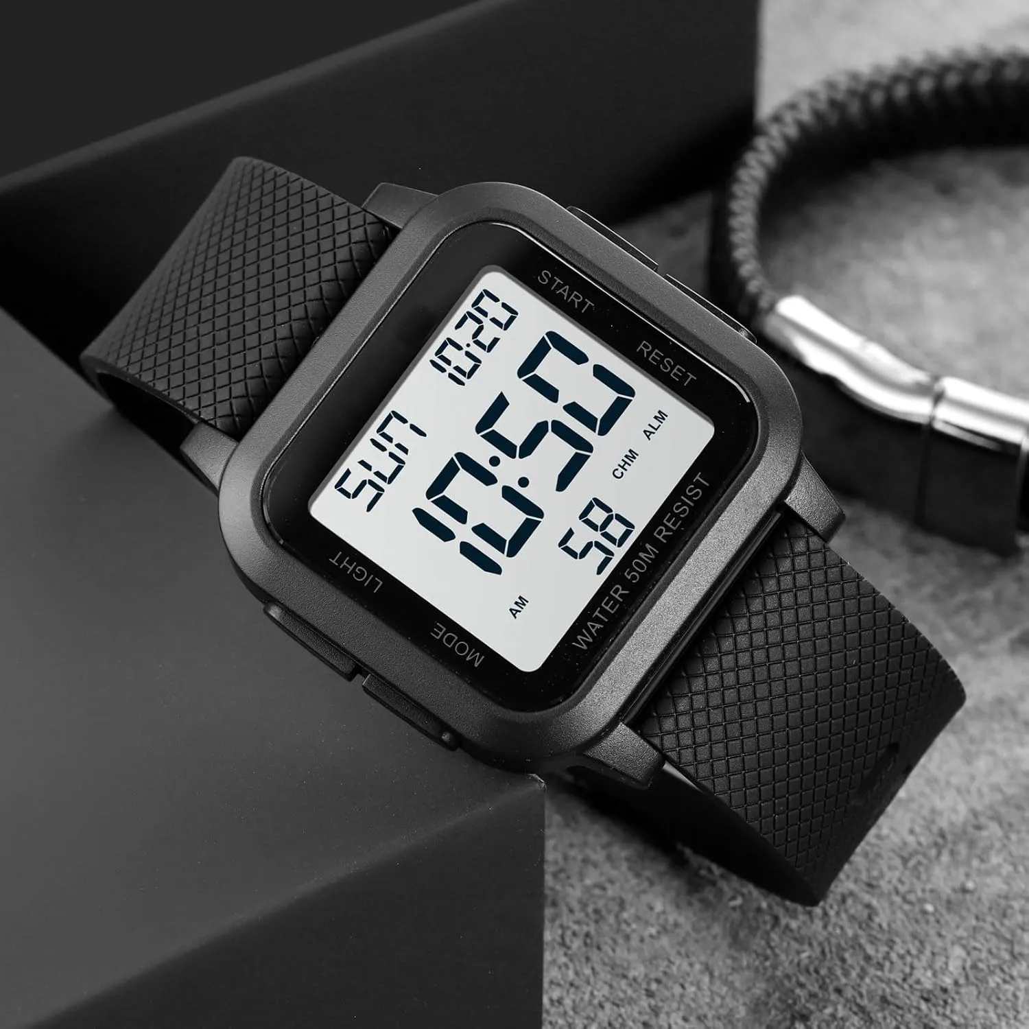 findtime Unisex Digital Watch Men Women Square Face Big Numbers LED Electronic Wrist Watches Waterproof/Alarm/Countdown Timer/Dual Time/Stopwatch/12/24H