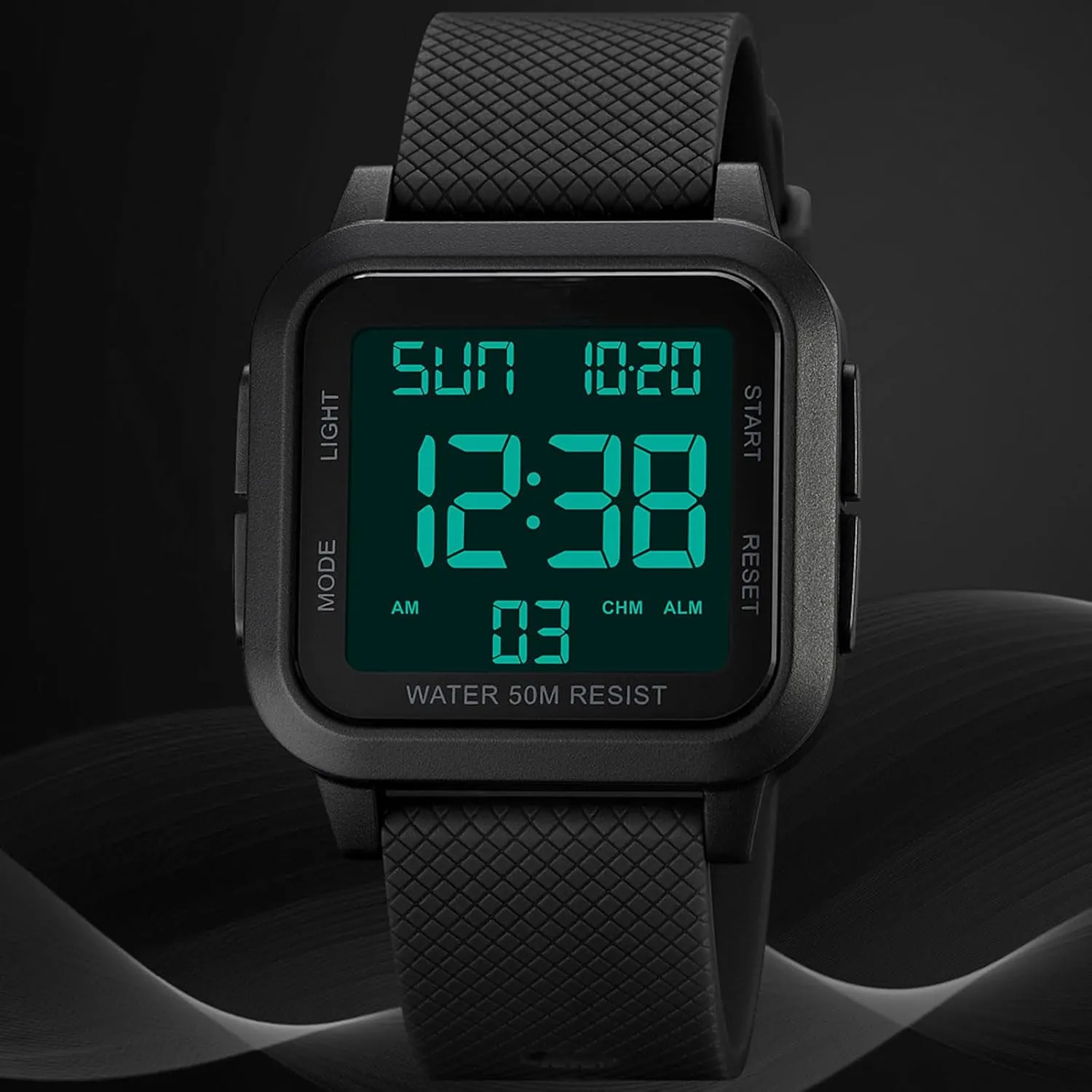 findtime Unisex Digital Watch Men Women Square Face Big Numbers LED Electronic Wrist Watches Waterproof/Alarm/Countdown Timer/Dual Time/Stopwatch/12/24H