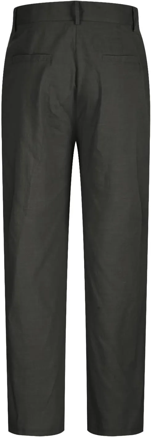 Finelylove Cotton Linen Pants Men Straight Leg Pleated Work Dress Pants Relaxed Fit Casual Leisure Chino Trousers