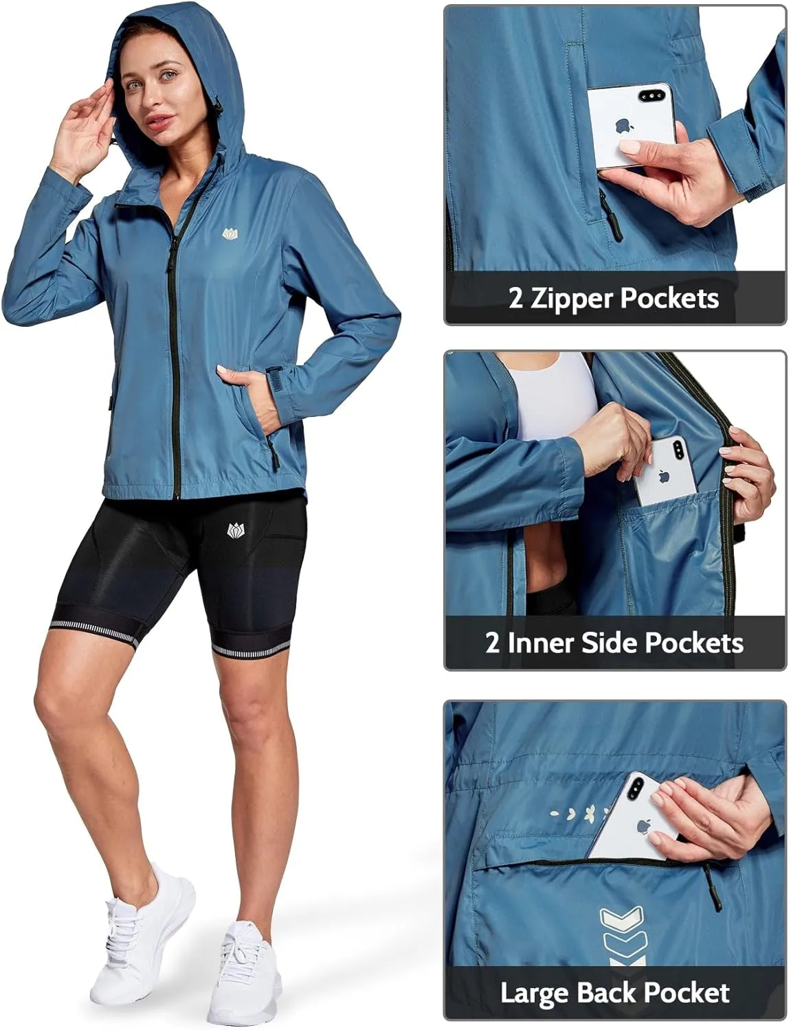 FitsT4 Sports Women's Cycling Running Jackets Lightweight Windproof Bike Windbreaker Reflective with Hooded