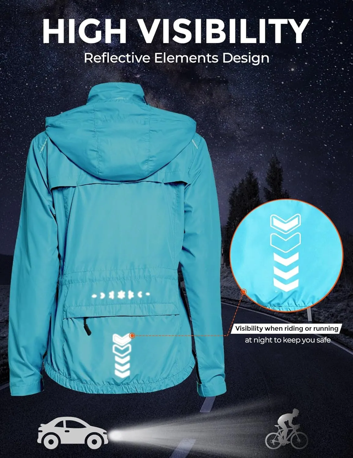 FitsT4 Sports Women's Cycling Running Jackets Lightweight Windproof Bike Windbreaker Reflective with Hooded