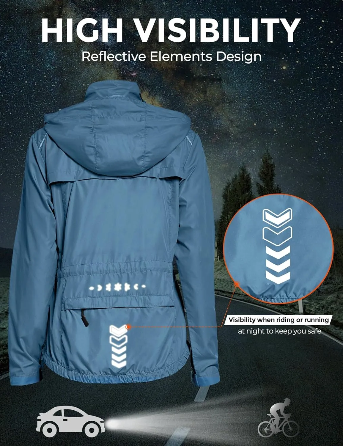 FitsT4 Sports Women's Cycling Running Jackets Lightweight Windproof Bike Windbreaker Reflective with Hooded