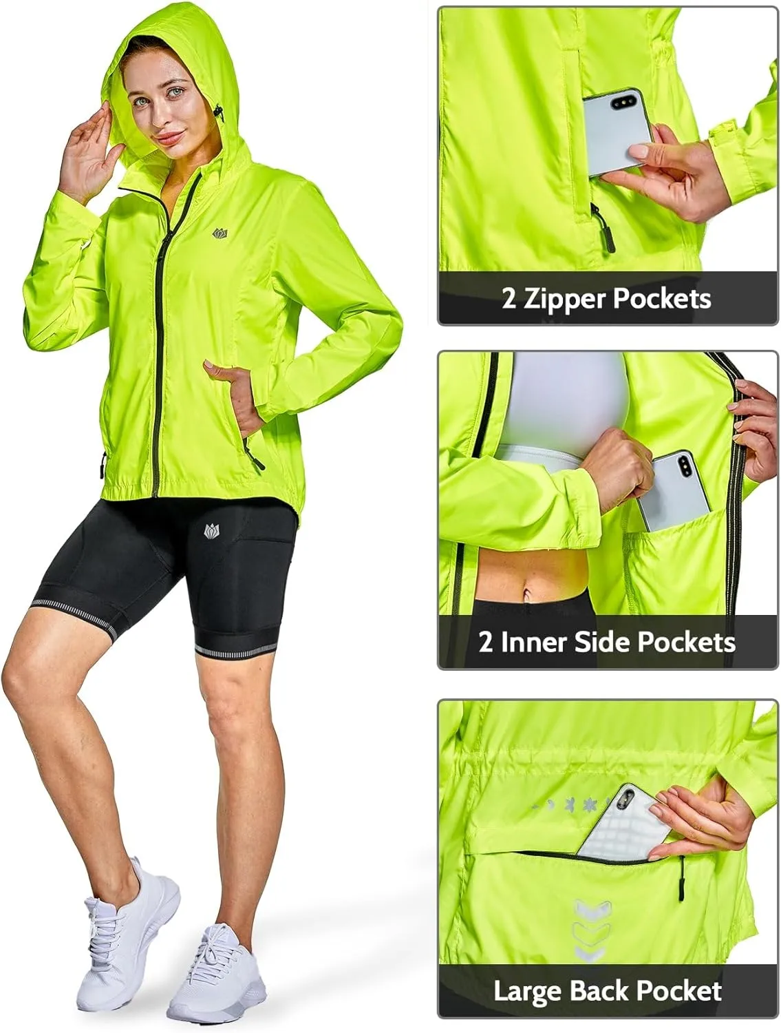 FitsT4 Sports Women's Cycling Running Jackets Lightweight Windproof Bike Windbreaker Reflective with Hooded