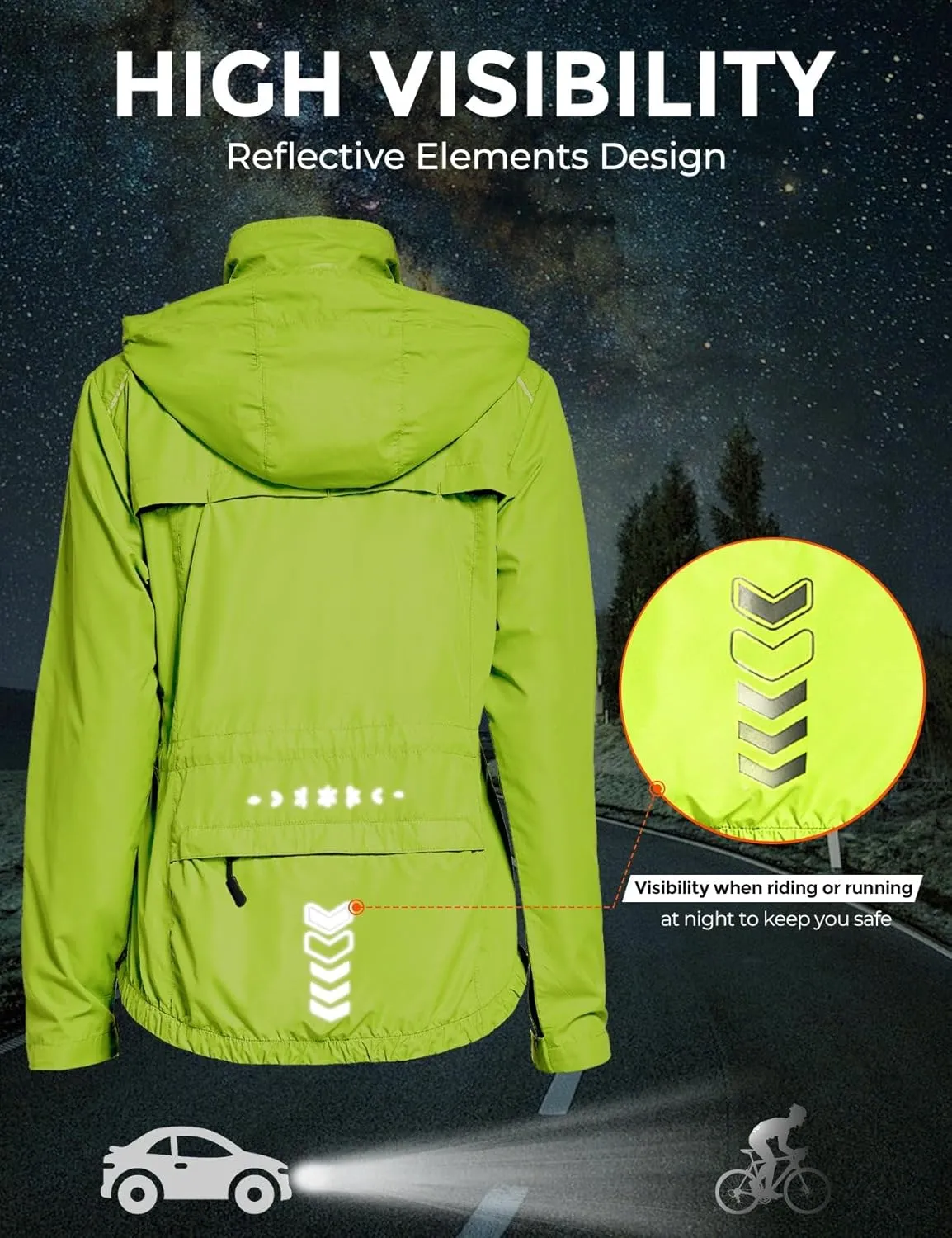 FitsT4 Sports Women's Cycling Running Jackets Lightweight Windproof Bike Windbreaker Reflective with Hooded