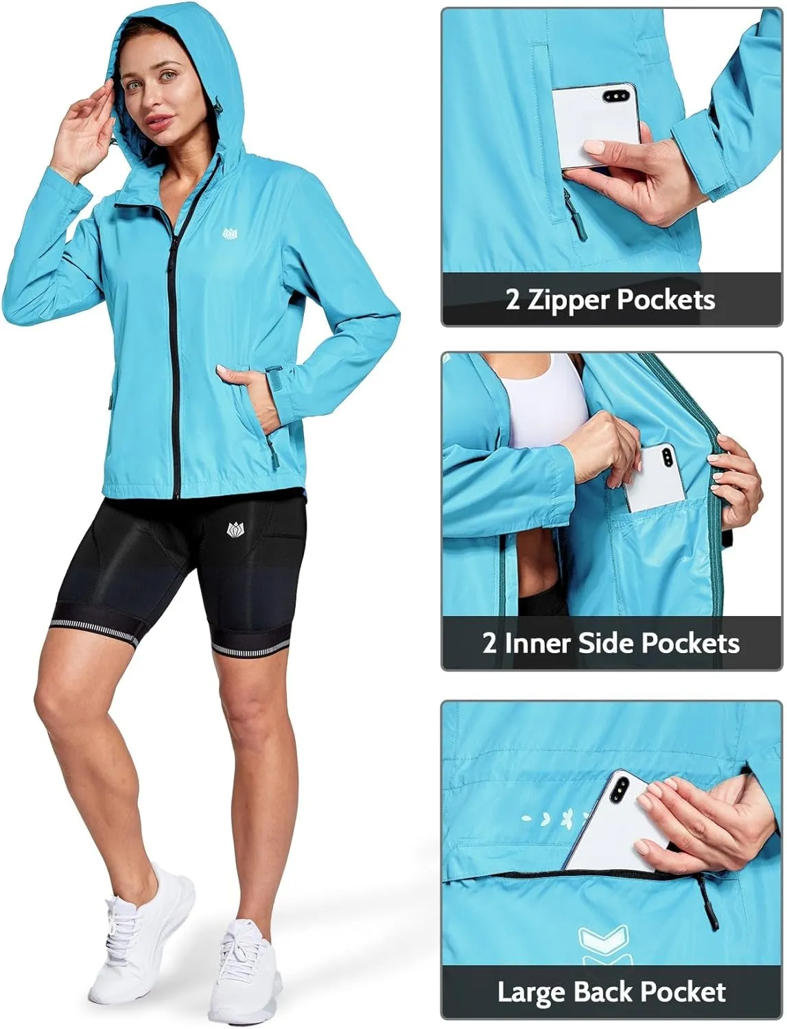 FitsT4 Sports Women's Cycling Running Jackets Lightweight Windproof Bike Windbreaker Reflective with Hooded