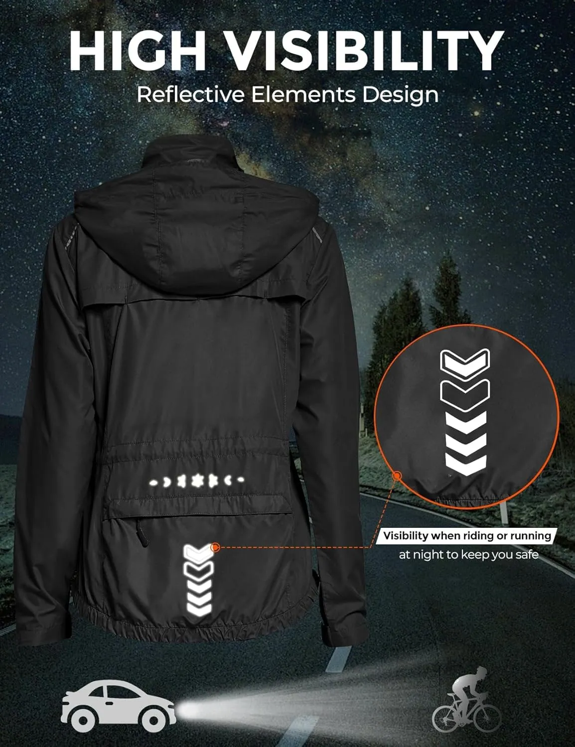FitsT4 Sports Women's Cycling Running Jackets Lightweight Windproof Bike Windbreaker Reflective with Hooded