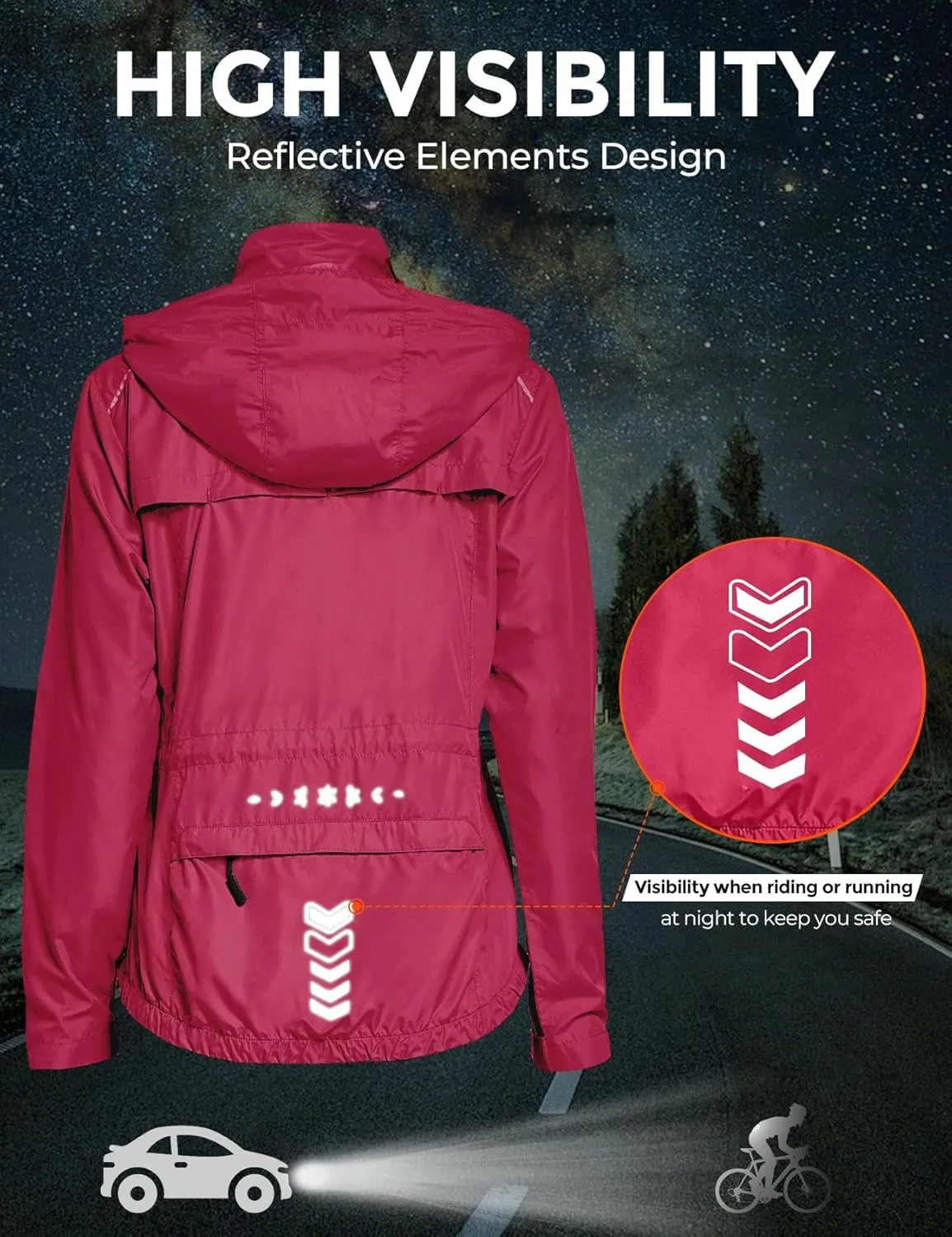 FitsT4 Sports Women's Cycling Running Jackets Lightweight Windproof Bike Windbreaker Reflective with Hooded
