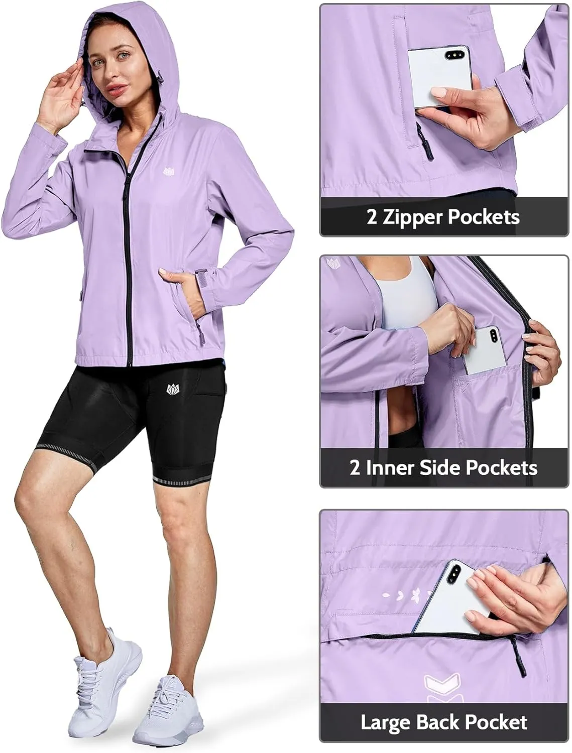 FitsT4 Sports Women's Cycling Running Jackets Lightweight Windproof Bike Windbreaker Reflective with Hooded