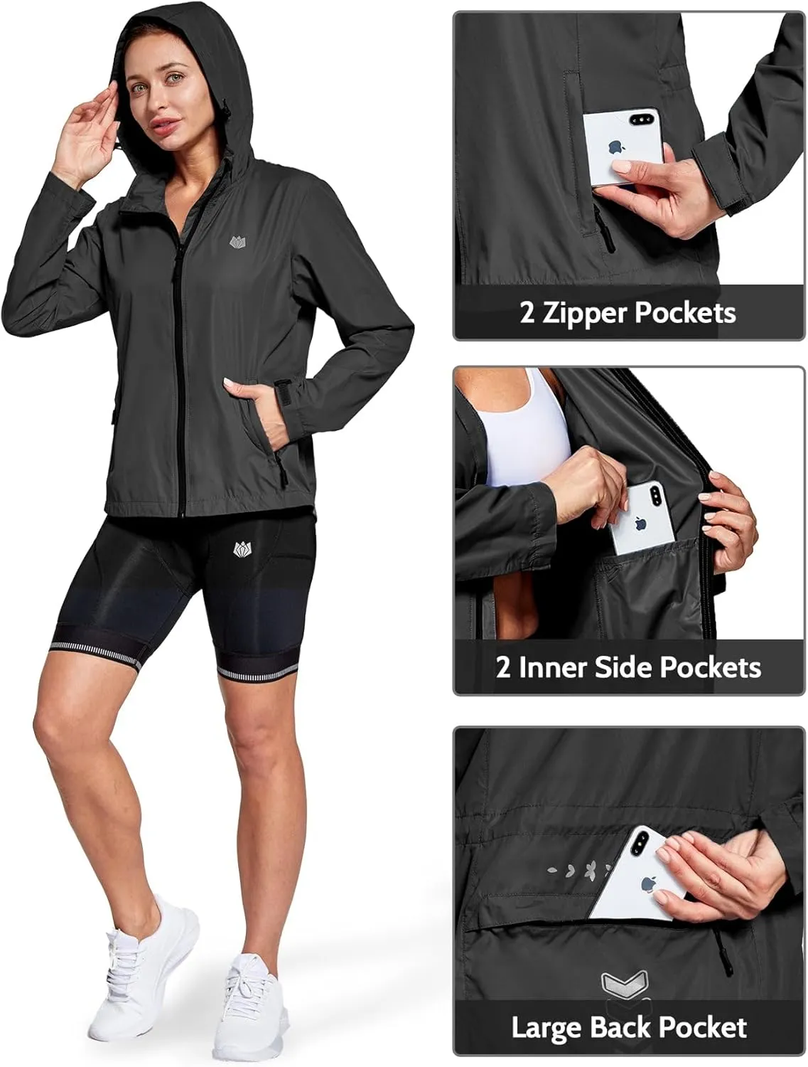 FitsT4 Sports Women's Cycling Running Jackets Lightweight Windproof Bike Windbreaker Reflective with Hooded