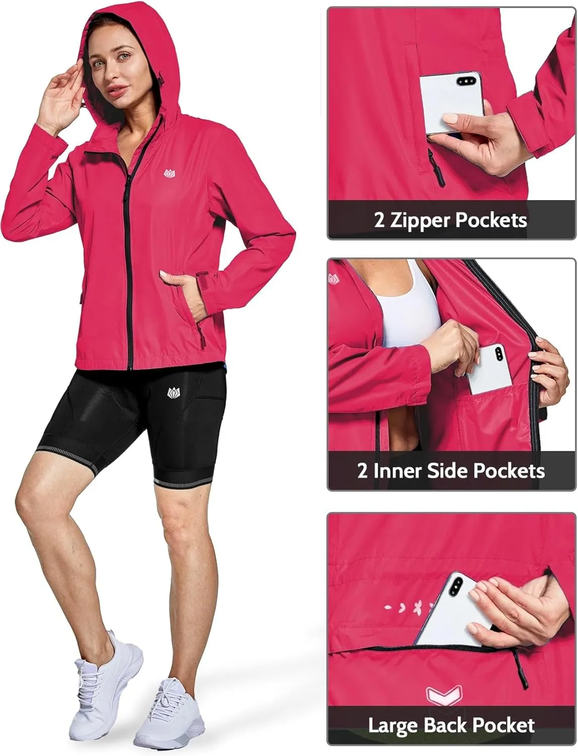 FitsT4 Sports Women's Cycling Running Jackets Lightweight Windproof Bike Windbreaker Reflective with Hooded