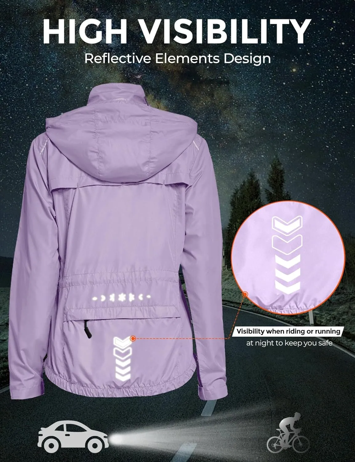 FitsT4 Sports Women's Cycling Running Jackets Lightweight Windproof Bike Windbreaker Reflective with Hooded