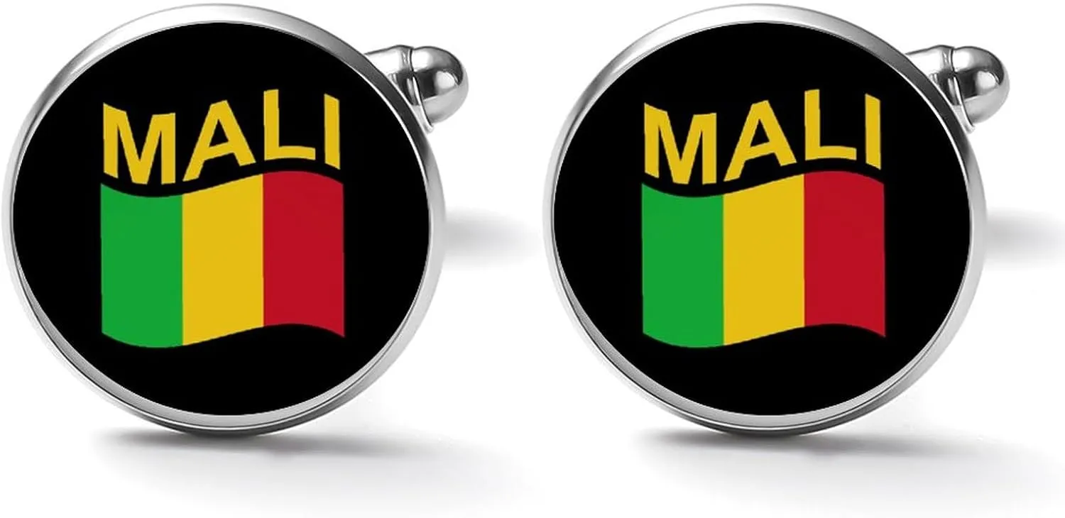 Flag of Mali Cufflinks for Men Round Cuff Links Tuxedo Shirts for Business Wedding Formal Suit