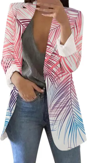 Floral Blazers for Women Long Sleeve Trendy Casual Open Front Printed Dressy Fitted Suit Jackets