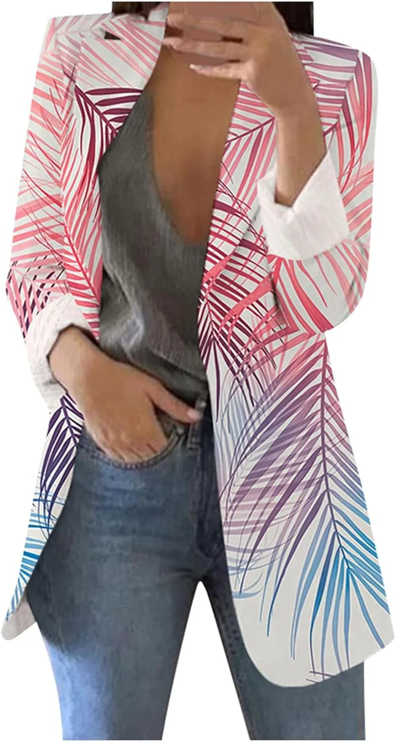 Floral Blazers for Women Long Sleeve Trendy Casual Open Front Printed Dressy Fitted Suit Jackets