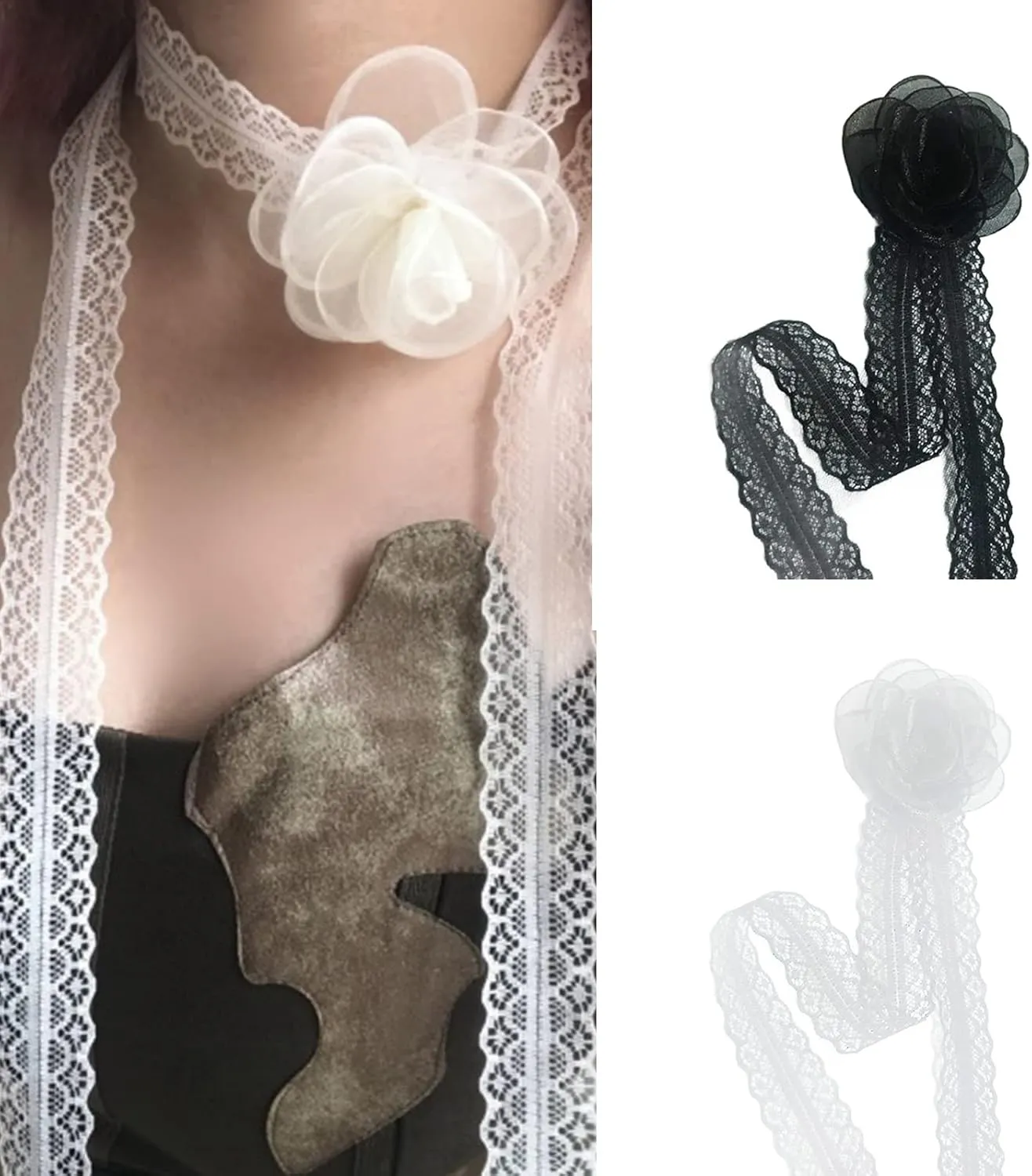 Flower Choker Necklace Camellia Choker Rose Choker Lace Flower Collar Flower Hairband Belt Hat Band Flower Sash Belt