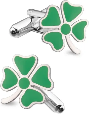 Four Leaf Clover Cufflinks for Men Stainless Steel Green Clover Cuff Links Shamrock Irish Ireland Lucky Clover Cufflinks Business Wedding Shirts Jewelry