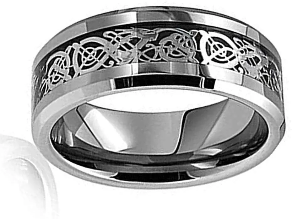 Free Engraving Ring for Men and Ring for Women 6 MM Dragon Design Tungsten Carbide Wedding Band Ring Ideal Rings for Couples/Ring for Engagement/Rings for Anniversary