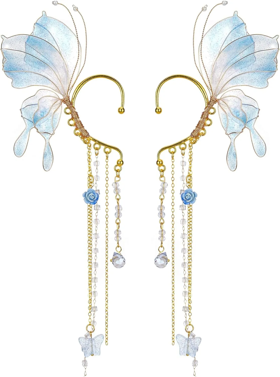 FRESHME Butterfly Elf Ear Cuffs - Fairy Ear Cuffs with Tassel Non Pierced Mermaid Ears for Women Renaissance Accessories