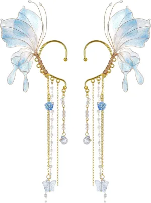 FRESHME Butterfly Elf Ear Cuffs - Fairy Ear Cuffs with Tassel Non Pierced Mermaid Ears for Women Renaissance Accessories