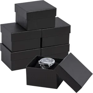 Gasuuo Watch Gift Box, 6 Pack Paper Cardboard Watch Box with Pillow Watch Box Jewelry Gift Boxes Square Cardboard Boxes for Men and Women, Christmas, Birthdays,Valentine's Day 3.5"x3.2"x2.1", Black