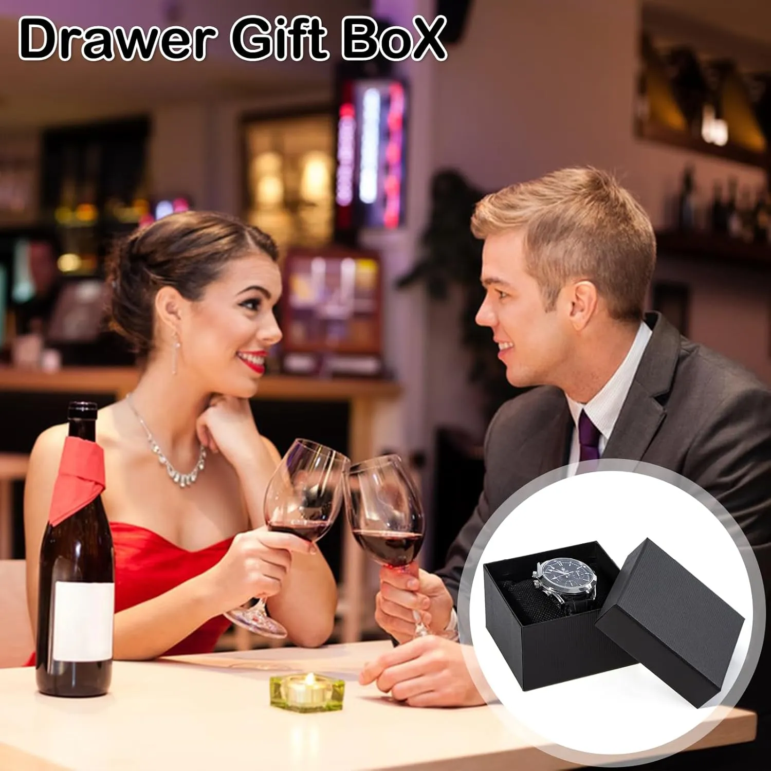 Gasuuo Watch Gift Box, 6 Pack Paper Cardboard Watch Box with Pillow Watch Box Jewelry Gift Boxes Square Cardboard Boxes for Men and Women, Christmas, Birthdays,Valentine's Day 3.5"x3.2"x2.1", Black