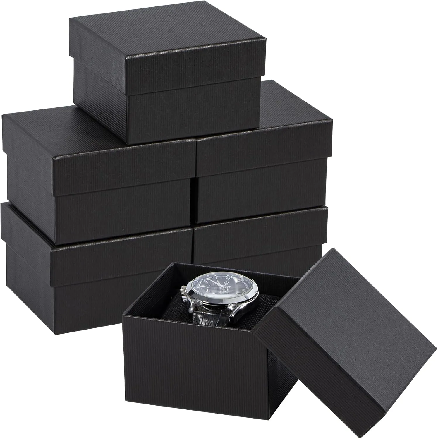 Gasuuo Watch Gift Box, 6 Pack Paper Cardboard Watch Box with Pillow Watch Box Jewelry Gift Boxes Square Cardboard Boxes for Men and Women, Christmas, Birthdays,Valentine's Day 3.5"x3.2"x2.1", Black