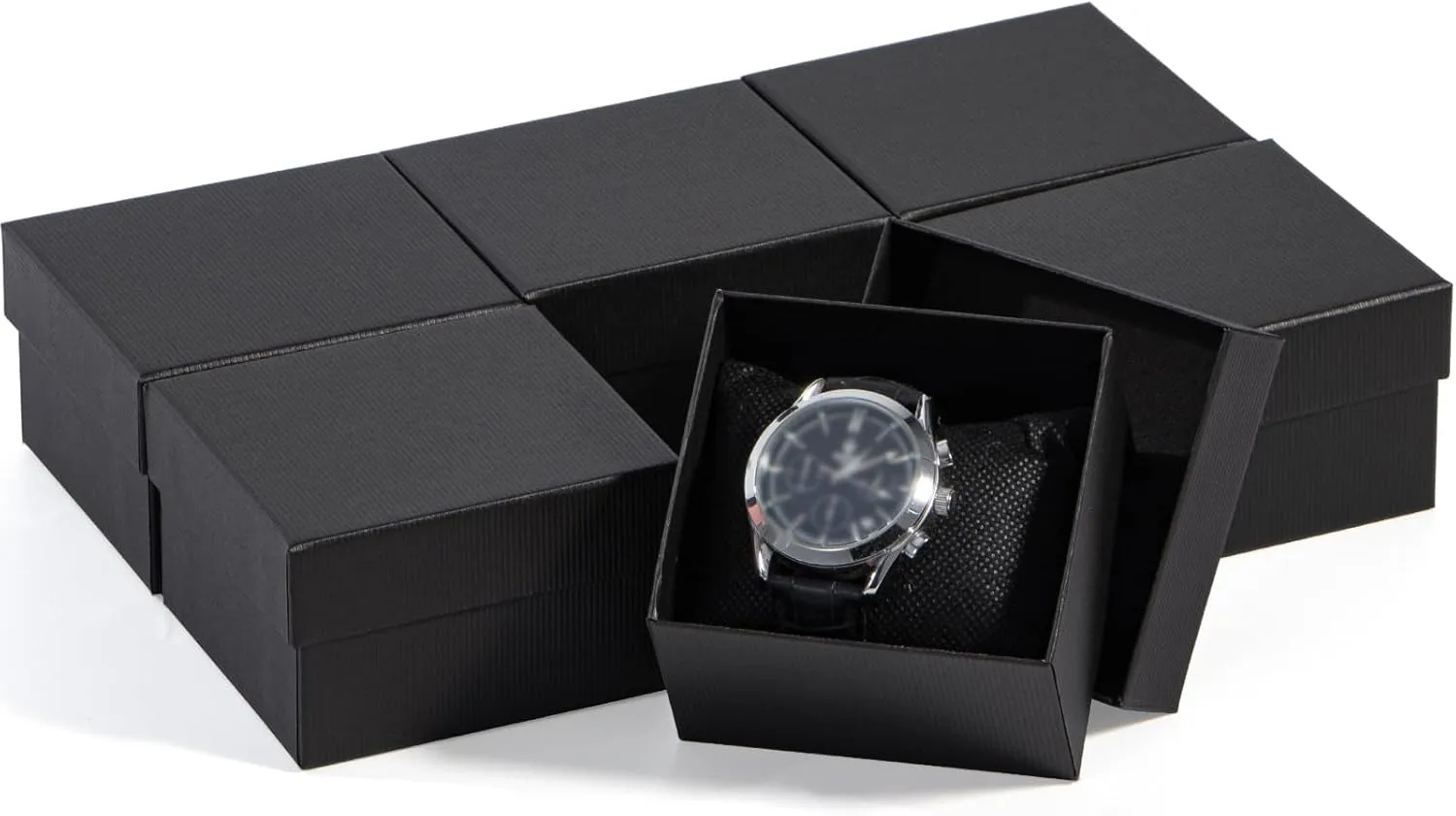 Gasuuo Watch Gift Box, 6 Pack Paper Cardboard Watch Box with Pillow Watch Box Jewelry Gift Boxes Square Cardboard Boxes for Men and Women, Christmas, Birthdays,Valentine's Day 3.5"x3.2"x2.1", Black