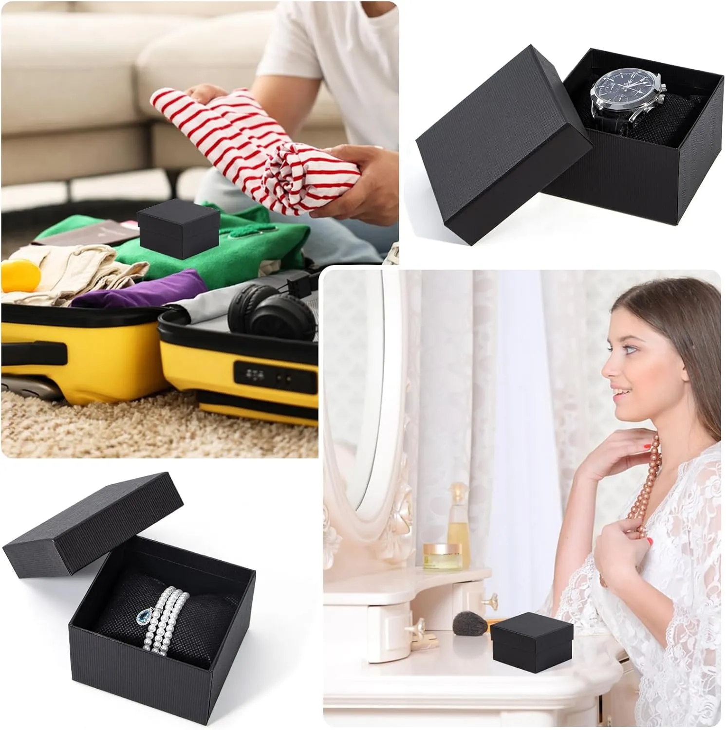 Gasuuo Watch Gift Box, 6 Pack Paper Cardboard Watch Box with Pillow Watch Box Jewelry Gift Boxes Square Cardboard Boxes for Men and Women, Christmas, Birthdays,Valentine's Day 3.5"x3.2"x2.1", Black