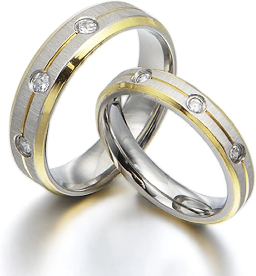 Gemini His & Her Matching Yellow Gold Filled CZ Diamonds Valentine's Day Gift Anniversary Wedding Rings Set