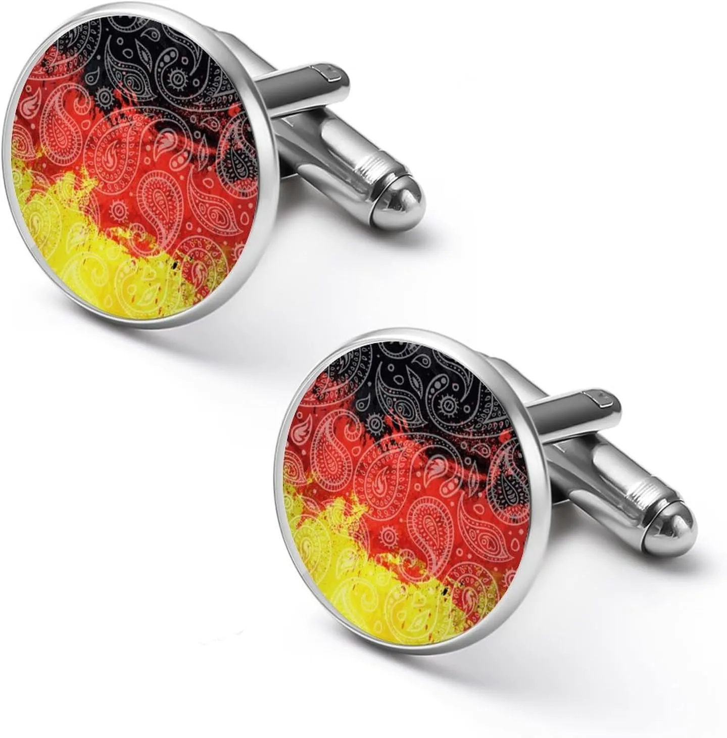 German Flag Paisley Pattern Novelty Cufflinks Funny Printed Shirt Cuff Links Accessories Business Wedding Jewelry for Men Women