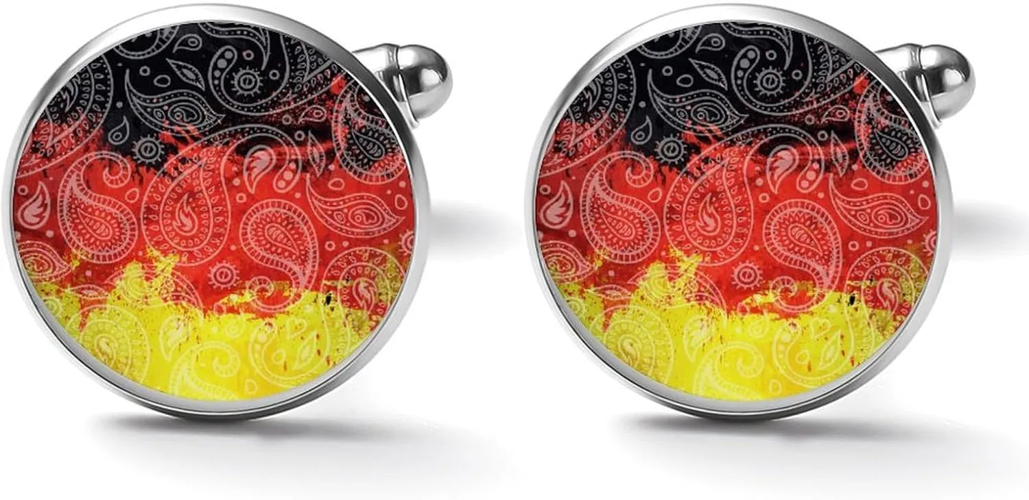 German Flag Paisley Pattern Novelty Cufflinks Funny Printed Shirt Cuff Links Accessories Business Wedding Jewelry for Men Women