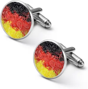 German Flag Paisley Pattern Novelty Cufflinks Funny Printed Shirt Cuff Links Accessories Business Wedding Jewelry for Men Women