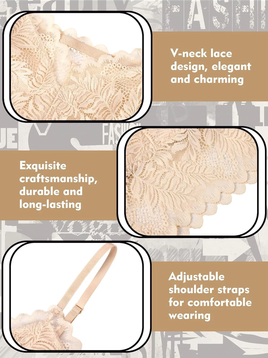 Geyoga 4 Pcs Lace Bralette for Women V Neck Lace Camisole Adjustable Spaghetti Strap Crop Top Half Top