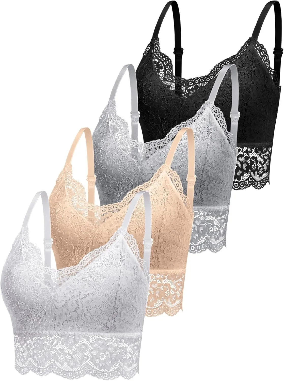 Geyoga 4 Pcs Lace Bralette for Women V Neck Lace Camisole Adjustable Spaghetti Strap Crop Top Half Top