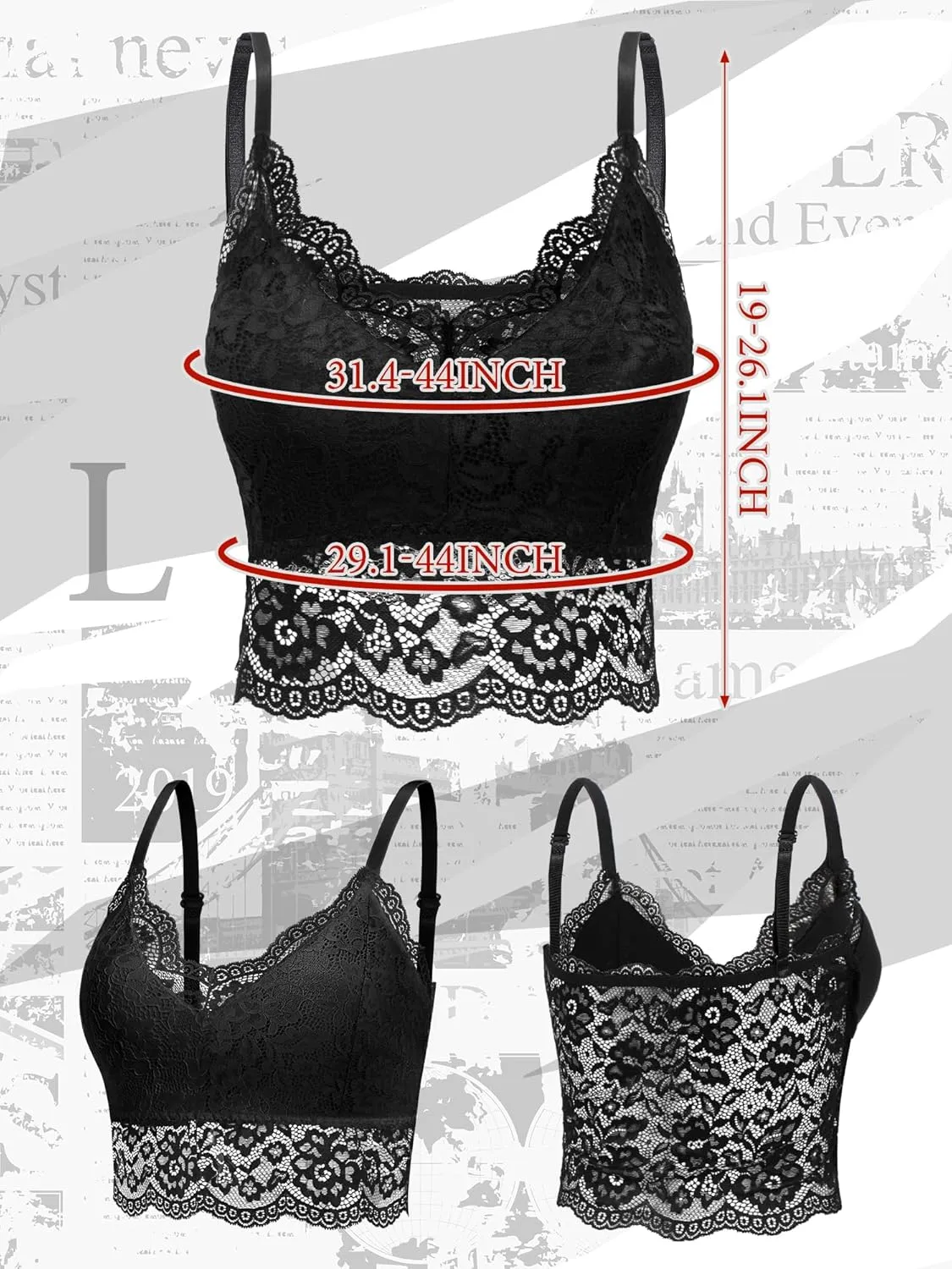 Geyoga 4 Pcs Lace Bralette for Women V Neck Lace Camisole Adjustable Spaghetti Strap Crop Top Half Top